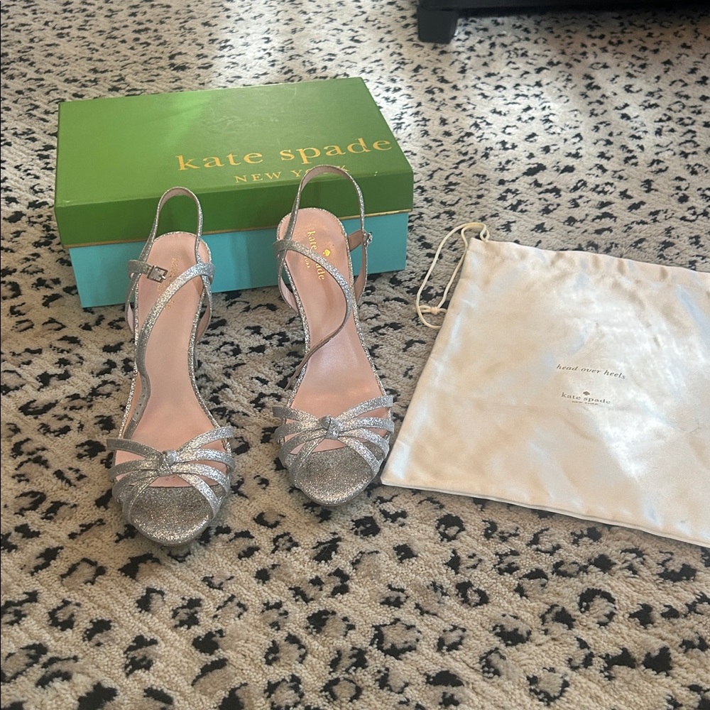 kate spade Silver Glitter Strappy Heeled Sandals